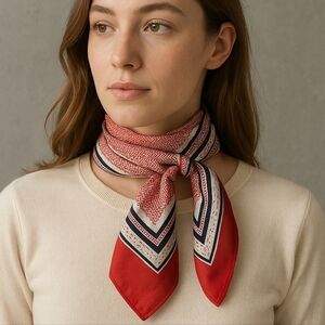 🧣 Vintage Sally Gee Red Geometric Scarf 13x41